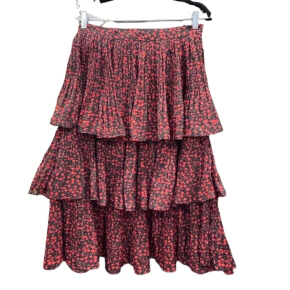 Lulus Duarte Black and Red Floral Pleated Tiered Ethereal Midi Skirt (Size M) - Picture 3 of 10
